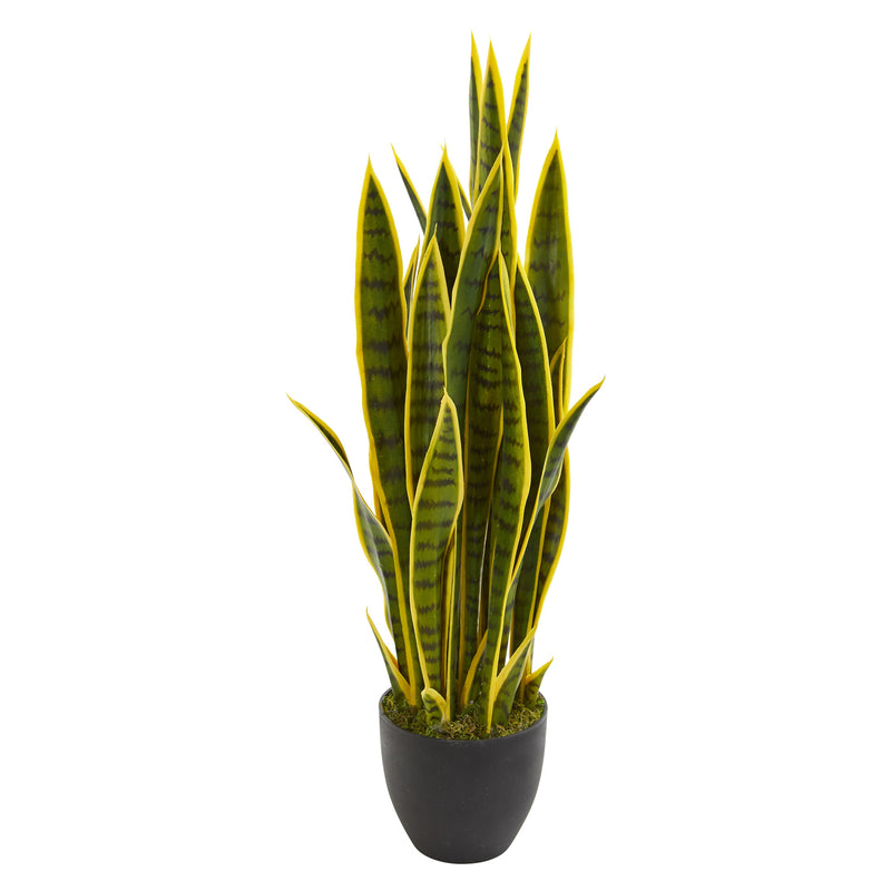 33” Snake Sansevieria Artificial Plant In Black Planter