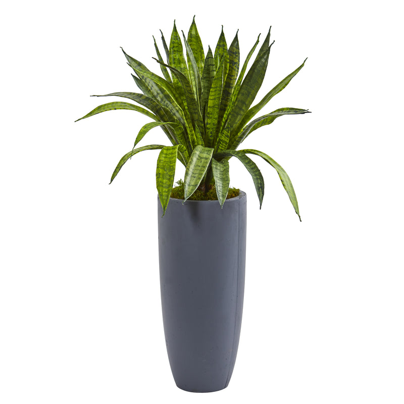 34” Snake Sansevieria Artificial Plant In Gray Planter