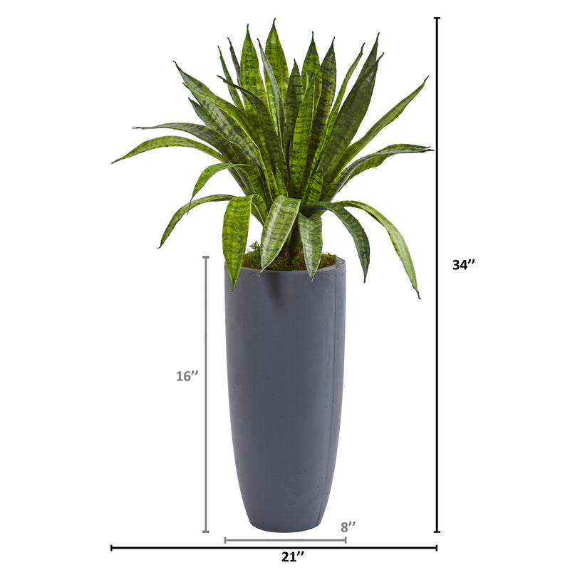 34” Snake Sansevieria Artificial Plant In Gray Planter