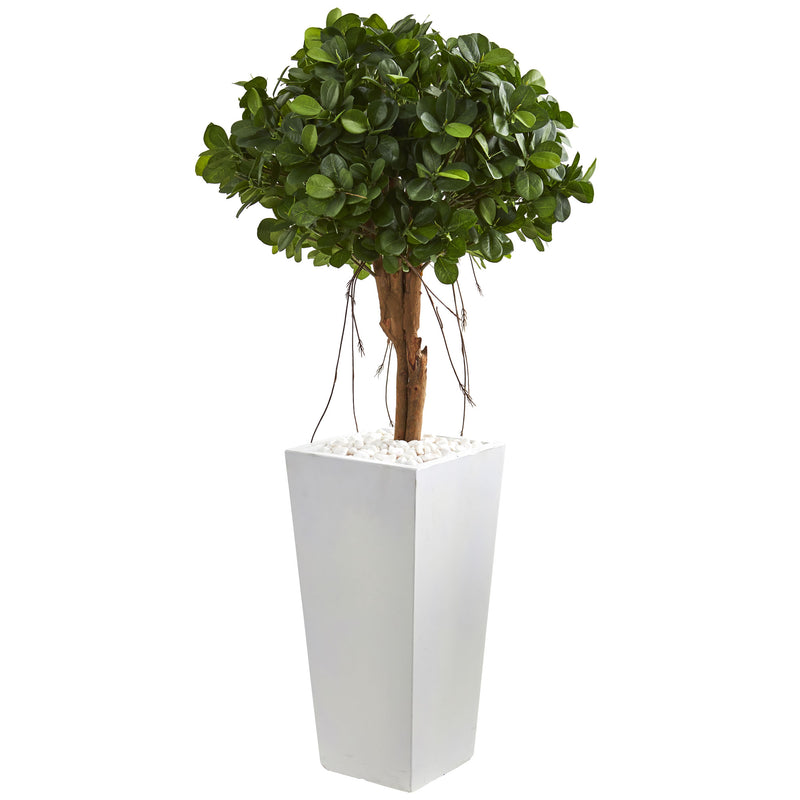 45” Ficus Artificial Tree In White Tower Planter