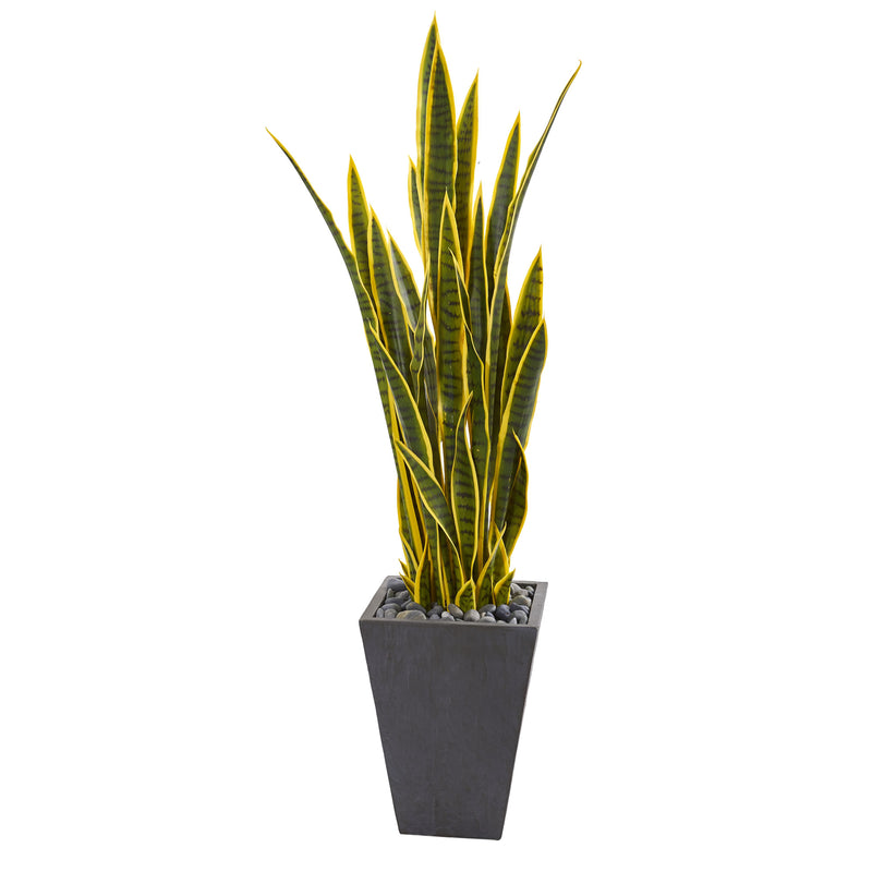 4.5’ Snake Sansevieria Artificial Plant In Slate Planter