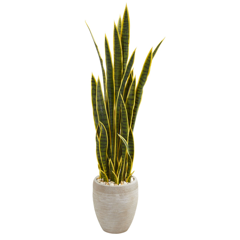 52” Sansevieria Artificial Plant In Sand Colored Planter