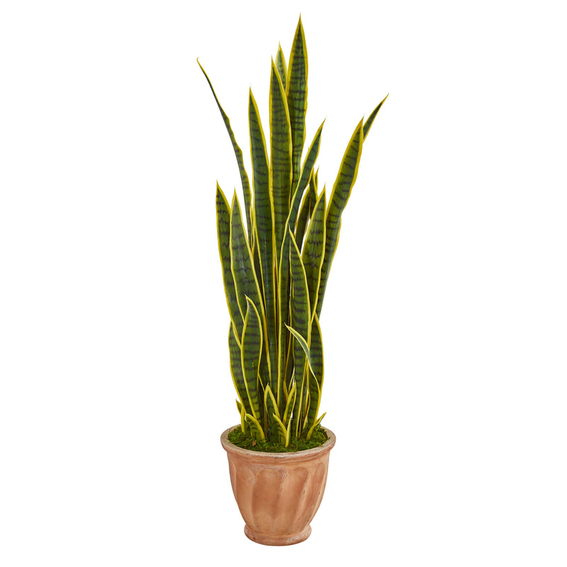 50” Snake Sansevieria Artificial Plant In Terra Cotta Planter