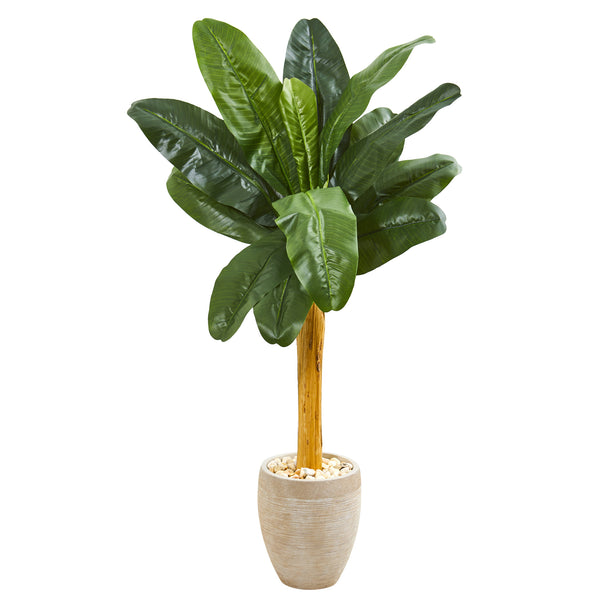 58” Banana Artificial Tree In Sand Colored Planter