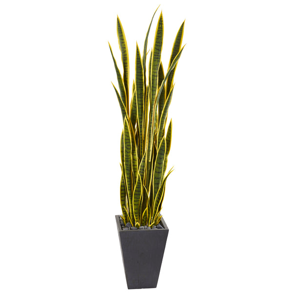 5.5’ Snake Sansevieria Artificial Plant In Slate Planter