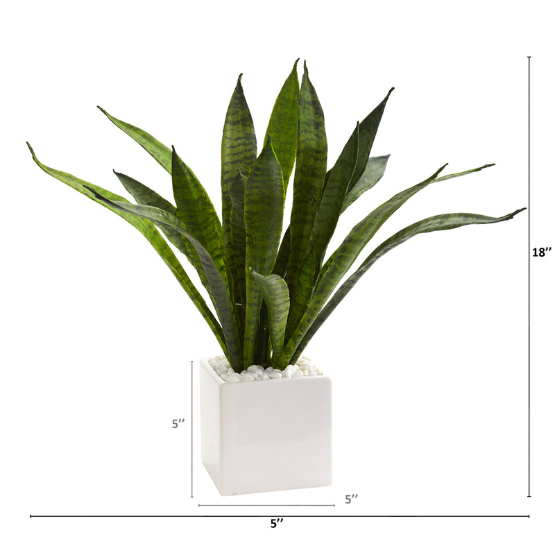 18” Sansevieria Artificial Plant In White Planter