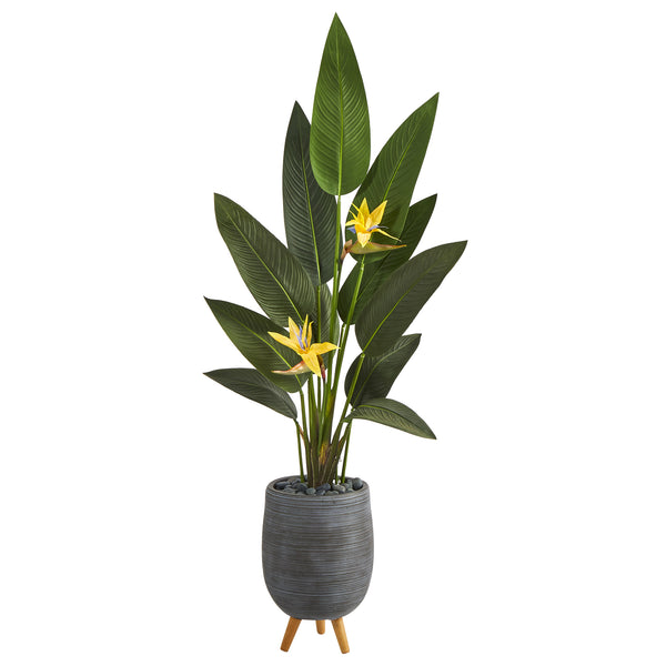 50” Bird Of Paradise Artificial Plant In Gray Planter With Stand (Real Touch)