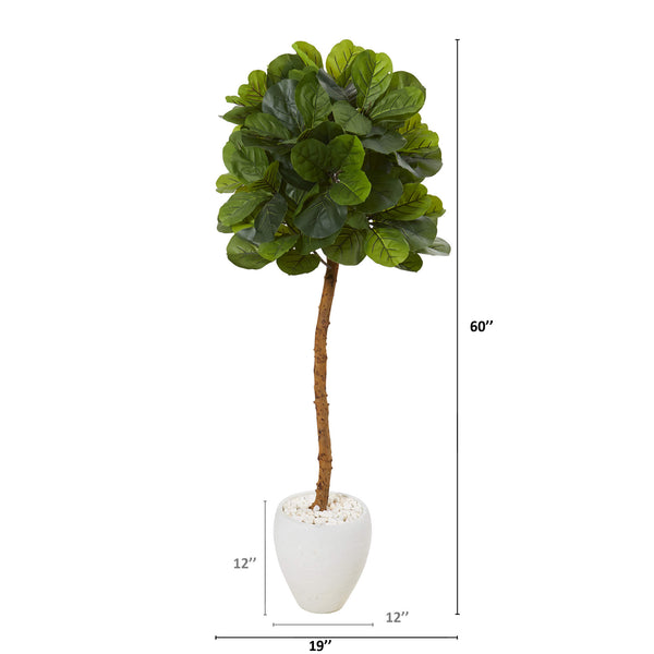 5’ Fiddle Leaf Artificial Tree In Elegant White Planter (Real Touch)