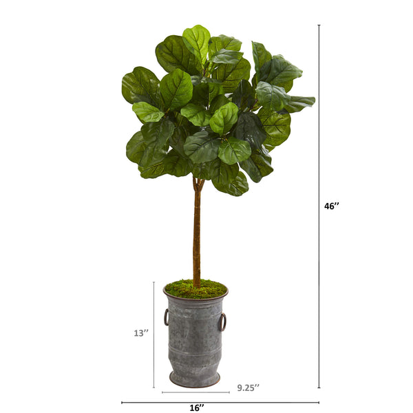 46” Fiddle Leaf Artificial Tree In Vintage Metal Planter (Real Touch)