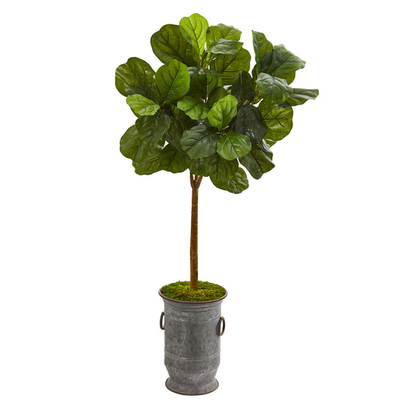 46” Fiddle Leaf Artificial Tree In Vintage Metal Planter (Real Touch)