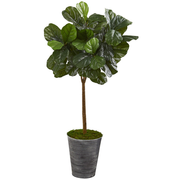 46” Fiddle Leaf Artificial Tree In Decorative Tin Planter (Real Touch)