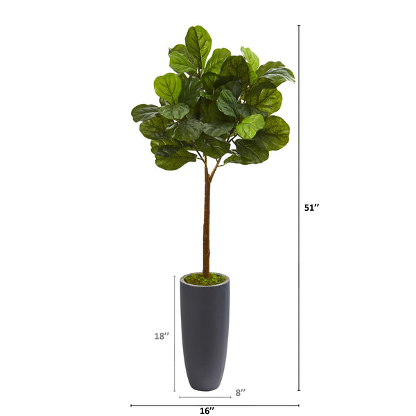 51” Fiddle Leaf Artificial Tree In Elegant Gray Planter (Real Touch)