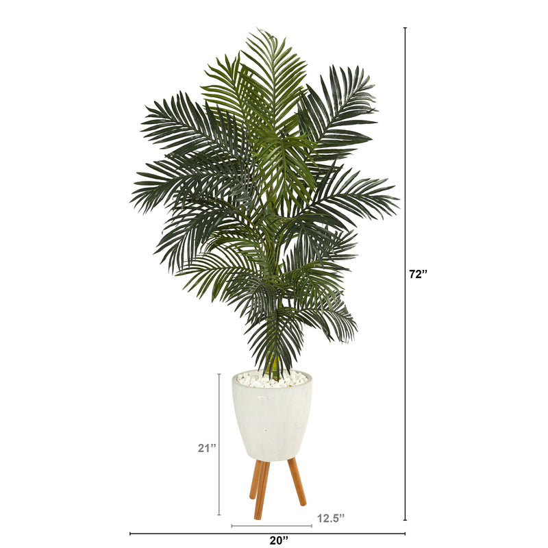 6’ Golden Cane Artificial Palm Tree In White Planter With Stand