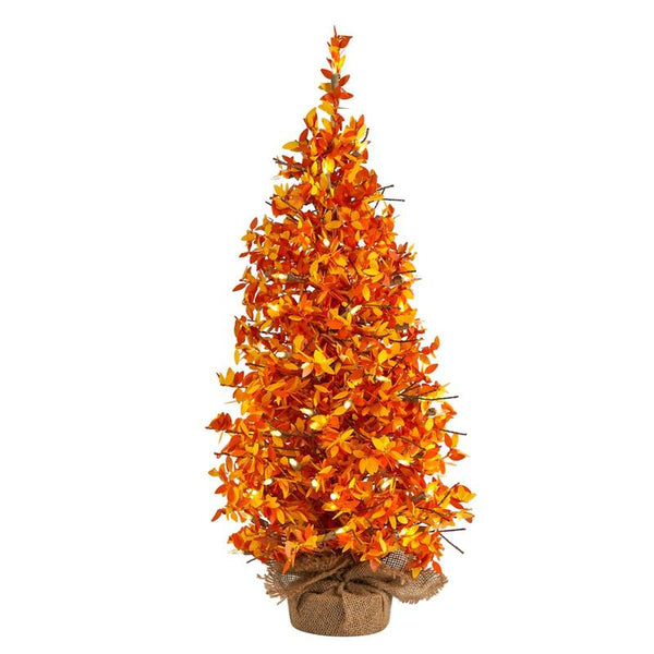 2' Harvest Halloween Artificial Christmas Tree Pre-Lit with 50 LED lights in Burlap Base